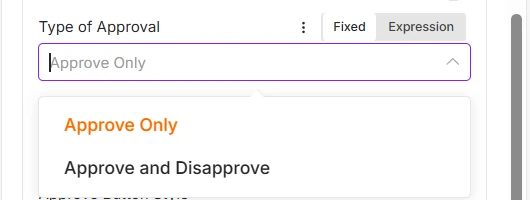 Type of Approval のプルダウンを開いたところ。Approve Only と Approve and Disapprove の2つの選択肢がある